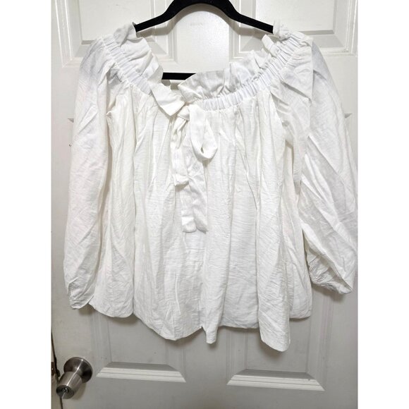 NWT 3CE White Off-Shoulder Long Sleeve Bohemia Oversize Blouse Size M - Picture 1 of 6